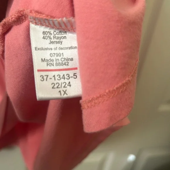 Roaman's Pink Lace Accent Balloon Sleeves Top 22/24-1x - Picture 2 of 5